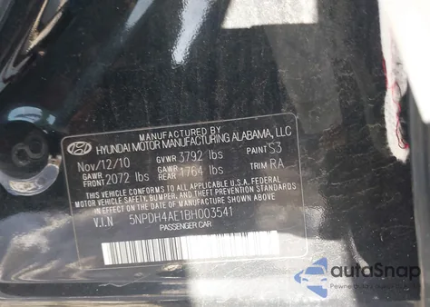 2011 Hyundai Elantra Gls z USA, uszkodzony, nr VIN 5NPDH4AE1BH003541